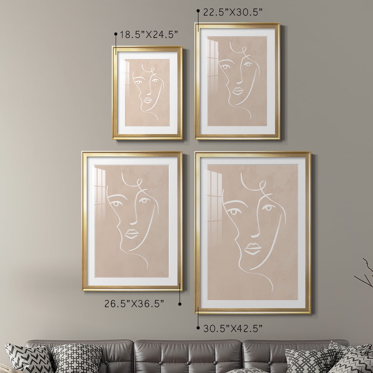 Wexford Home Curly Face I Premium Framed Print, 30.5" x 42.5" - Ready to Hang, Gold (Set of 2)