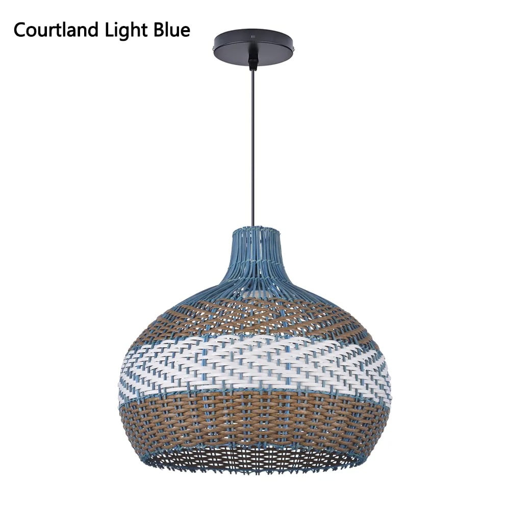 LittleGlovo Classic Blue Rattan Pendant Light Shade Quality Handmade Kitchen Island Dining Room Hanging Ceiling Chandeliers