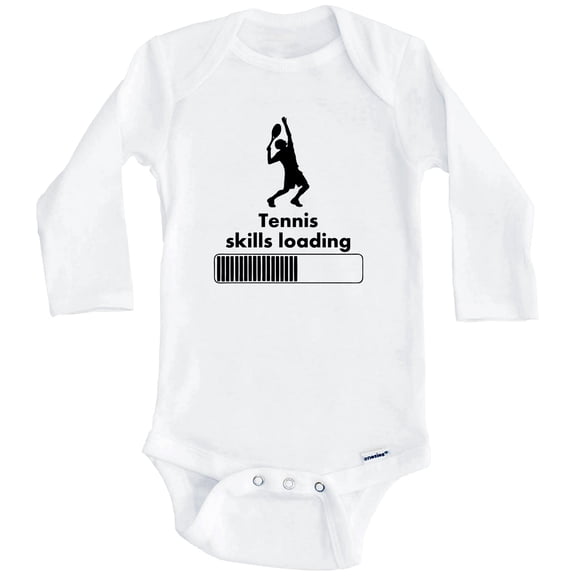 Tennis Skills Loading Funny One Piece Baby Bodysuit (Long Sleeve), 6-9 Months White