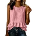 thumbnail image 2 of TGSLY Linen Sleeveless Tank Tops for Women Lightweight Soft Crew Neck Tiered Double Ruffle Hem Blouses Loose Fit Casual Solid Color Vest XL, 2 of 9