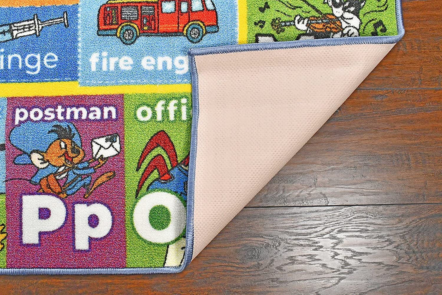 KC Cubs | Looney Tunes ABC Alphabet, Jobs & Objects Matching Educational Learning & Fun Game Area Non Slip Rug Carpet for Kids and Children Bedroom, Classroom and Playroom