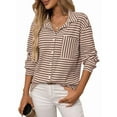 thumbnail image 2 of Womens Button Down Shirts Striped Classic Long Sleeve Collared Office Work Blouses Tops with Pocket Khaki L, 2 of 9
