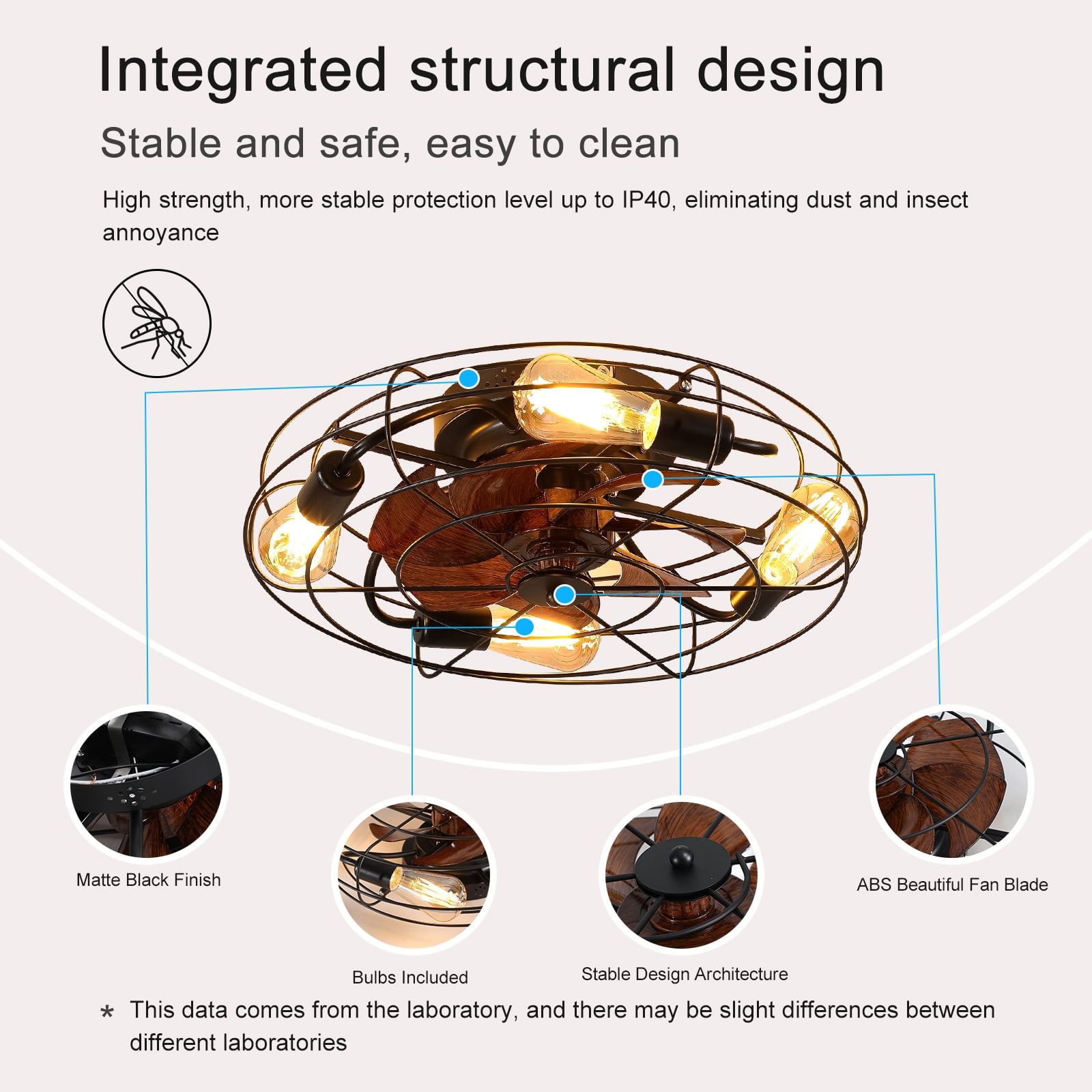 Aukfa 20" Caged Ceiling Fan with Lights and Remote, 6-Speeds Bladeless Enclosed Fan for Bedroom, Kitchen, Farmhouse