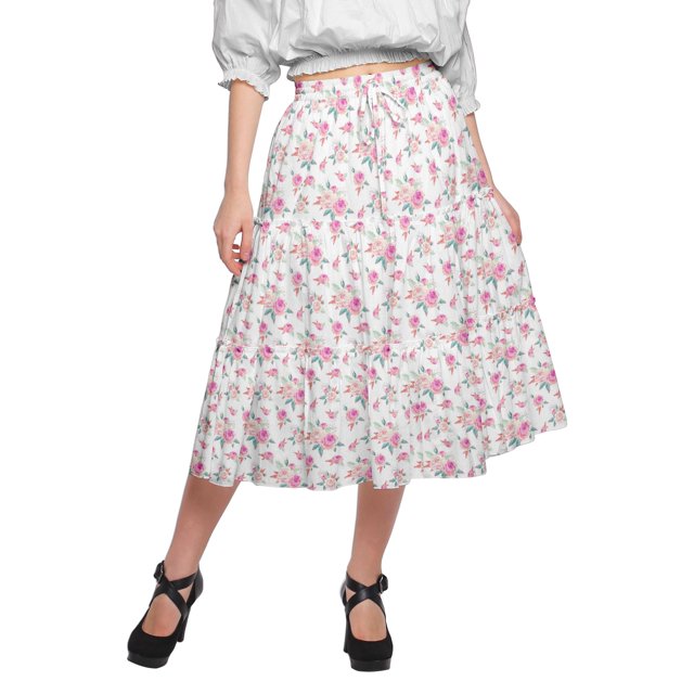 Moomaya Jupe en Coton avec Taille Élastique Jupe Évasée Imprimée Tenue d'Été