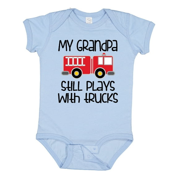 Inktastic Firefighter Grandpa Plays with Trucks Boys or Girls Baby Bodysuit