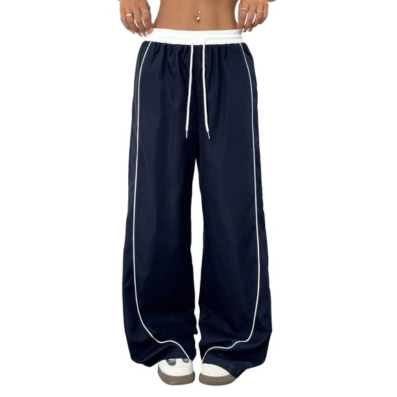 Women's Wide Leg Track Pants with Pockets, High Waisted Drawstring Sweatpants, Side Stripe Casual Lounge Workout Pants