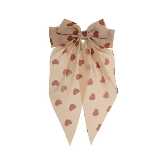Unique Bargains 1 Pc Cute Heart Shaped Printed Bow Ribbon Spring Hair Clips Dark Red White