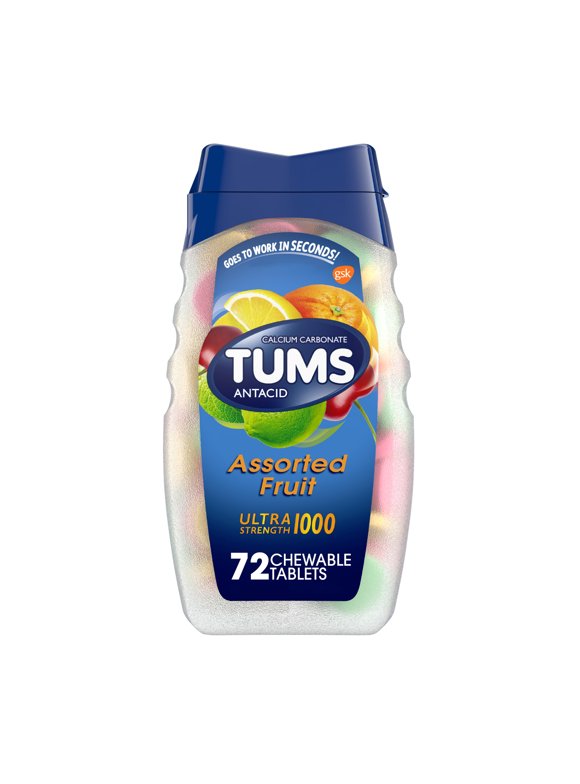 Tums Ultra Strength Heartburn Relief Chewable Antacid Tablets, Fruit, 72 Count