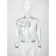 thumbnail image 4 of Doomiva Kids Girls Hip Hop Jazz Dance Outfits Shiny Metallic Long Sleeve Zipper Bomber Jacket Coat with Skirt Set A Silver 12, 4 of 7