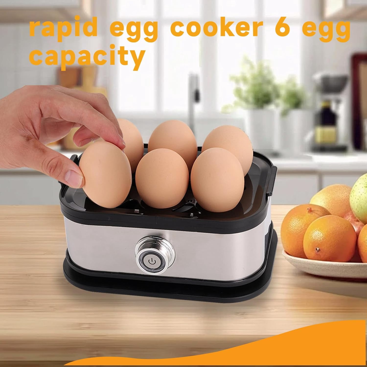 ABPETE Rapid Egg Cooker with Auto Shut Off,Hard Boiled Egg,Eggs 6, Ptc Heating,Stainless Steel Liner, Easy to Clean,for Home Kitchens/Offices/Travel (Black)