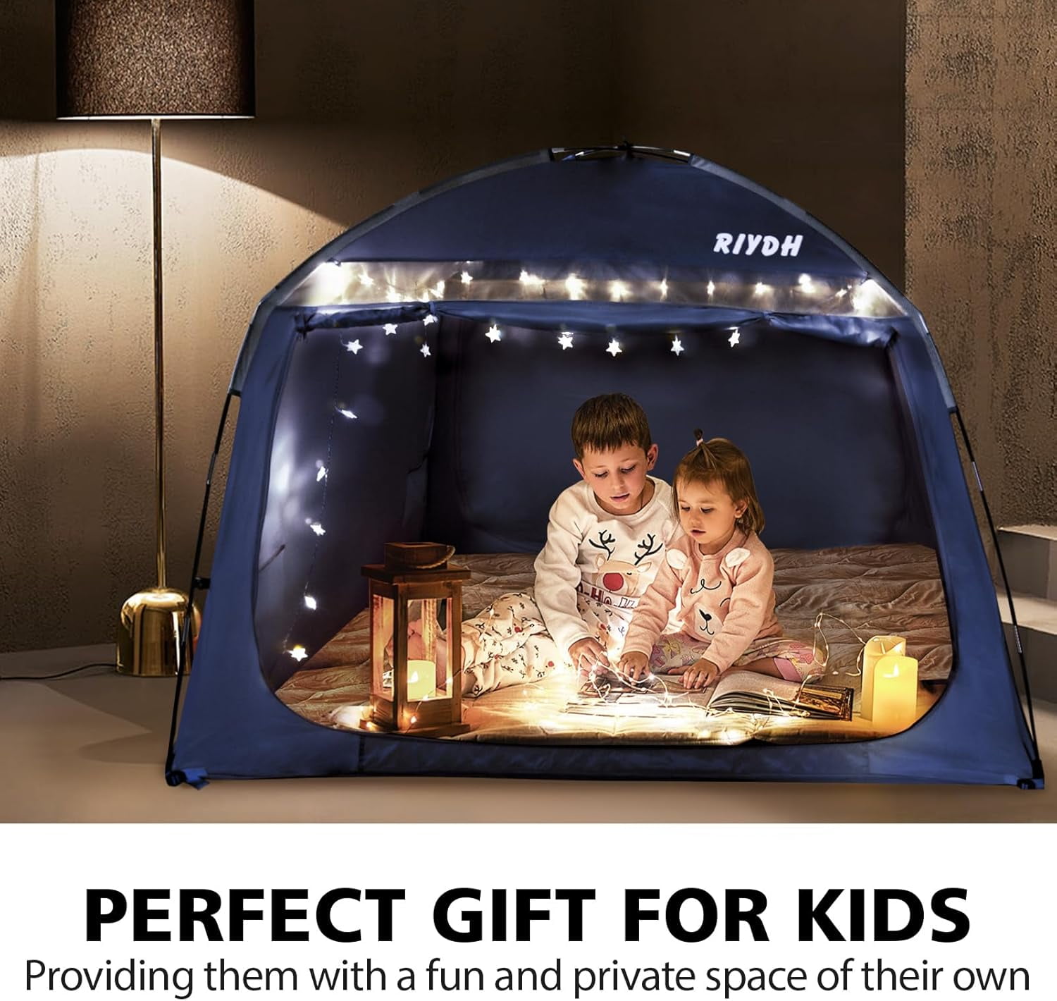 Bed Tent Bed Canopy Breathable 100% for Adult and Kids Light Reduction Sleeping Dream Tents Indoor Portable Big Space with String Light 3 Doors Twin Full Queen Size