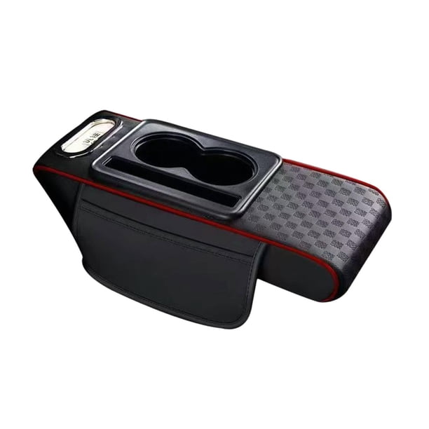 Funda para consola central con cojín reposabrazos y soporte para teléfono, ergonómica, con compartimento para pañuelos. Negro
