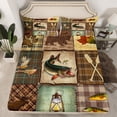 thumbnail image 3 of Farmhouse Pike Fish Bed Sheets Set Men,Hunting Fishing Sheet Set Full,Rustic Lake Paddle Sheets,Cabin Lodge Plaid Patchwork Flat Fitted Sheet with 2 Pillowcases Bedroom Decor, 3 of 5