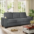 thumbnail image 2 of Muumblus 83.5" Living Room Sofa with Cup Holders, Cozy Plush Upholstered Couch, Corduroy Sofa 3-Seater, Gray, 2 of 12