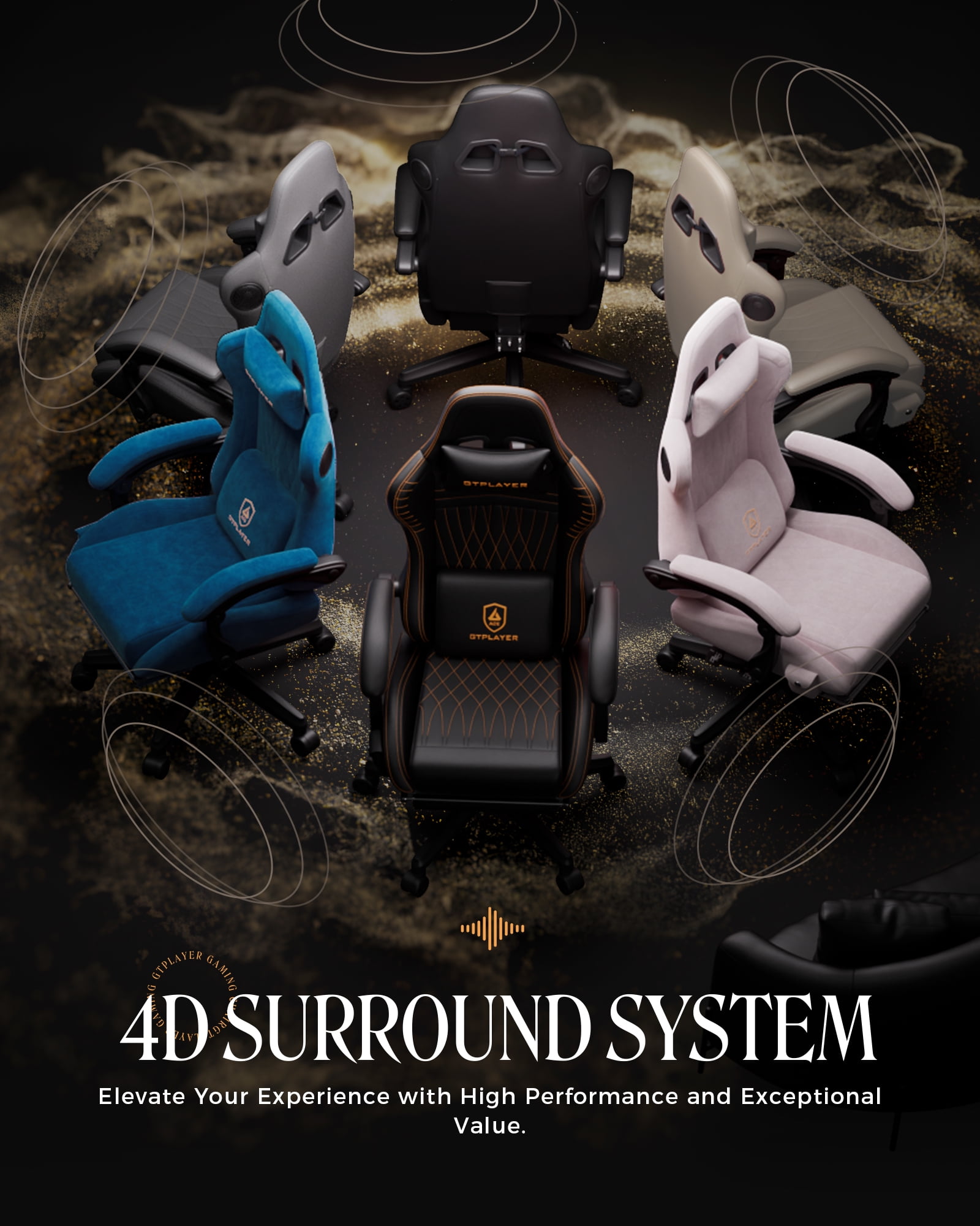 GTPLAYER Gaming Chair with Speakers, Video Game Chairs with Footrest, PC Gamer Chairs for Adults - Padded High Back Ergonomic Reclining Silla Gamer, Linkage Armrest, Ace Pro, Black & Orange Stitch