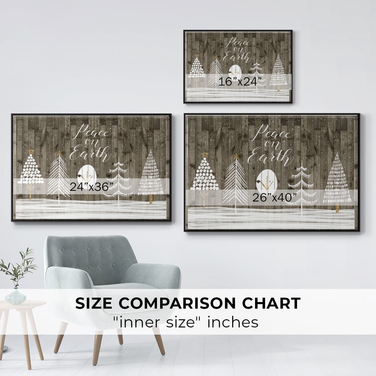 Wooded White Christmas Collection A - Framed Gallery Wrapped Holiday Canvas - 25 x 37 - Black Frame