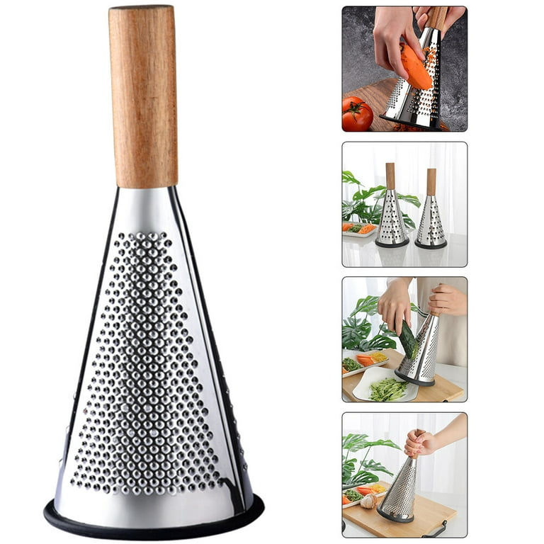 Wooden Handle Stainless Steel Body Cone Shape Grater Potato Shredder Cutter  Portable Cut Grater 