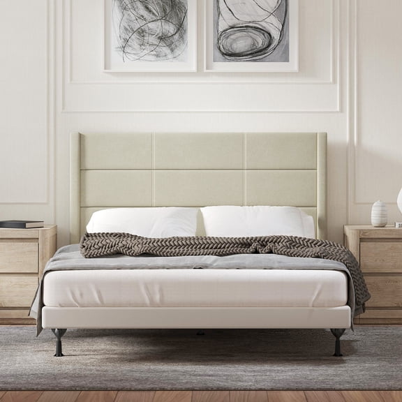 Pax Sleak Wingback Upholstered Headboard, Beige, Full/Queen