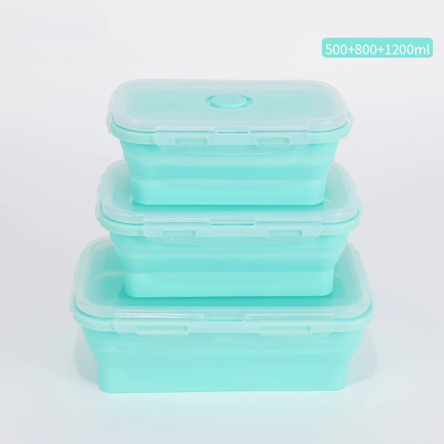 Folding Silicone Lunch Box Portable Bento Box Food Storage Container with Airtight Lids Stackable Food Silicone Container 500-800ml1200mlGreen 1