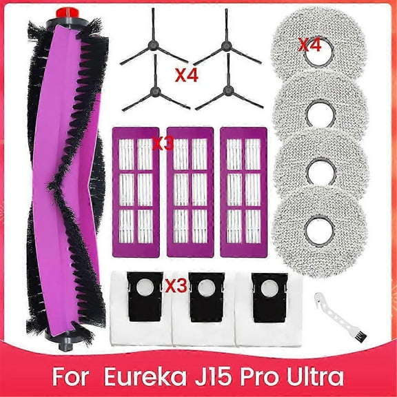 Eureka J15 Pro Ultra Vacuum Cleaner Replacement Parts - Side Brush, HEPA Filter, Mop Cloth & Dust Bin As Shown