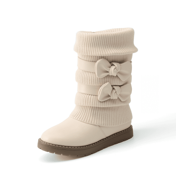 BURUDANI Girls Mid-Calf Winter Snow Boots Faux-Fur Lined Cold-Weather Shoes