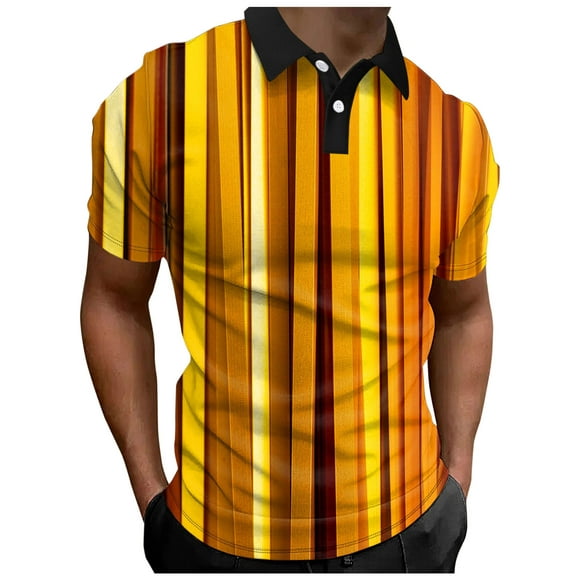 Cathalem Polo Polo Chemises pour Men Mi-Lourds Poche Short-Sleeve Jaune M