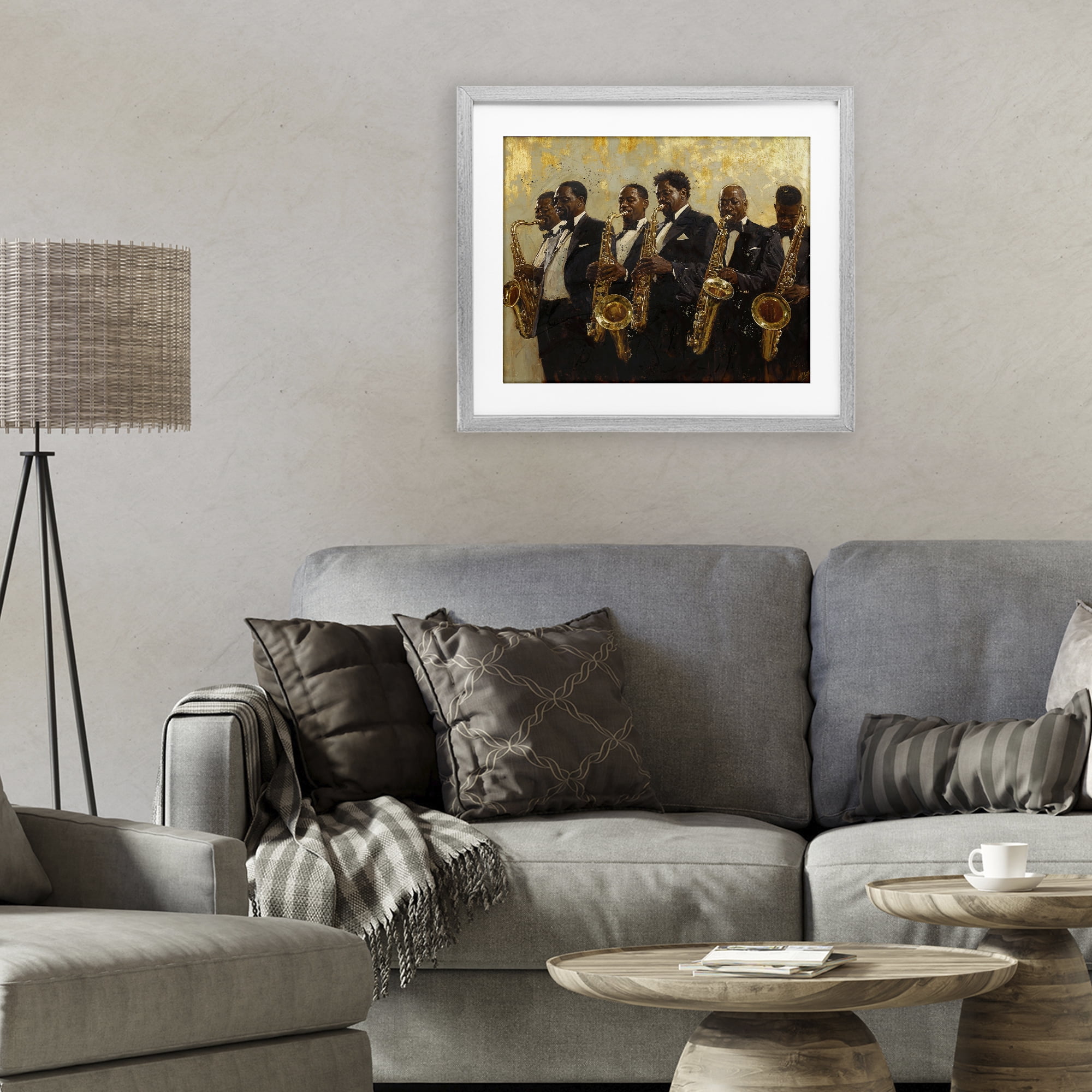 Golden Era Ensemble Gray Framed Print Under Glass, design by Marta Wiley