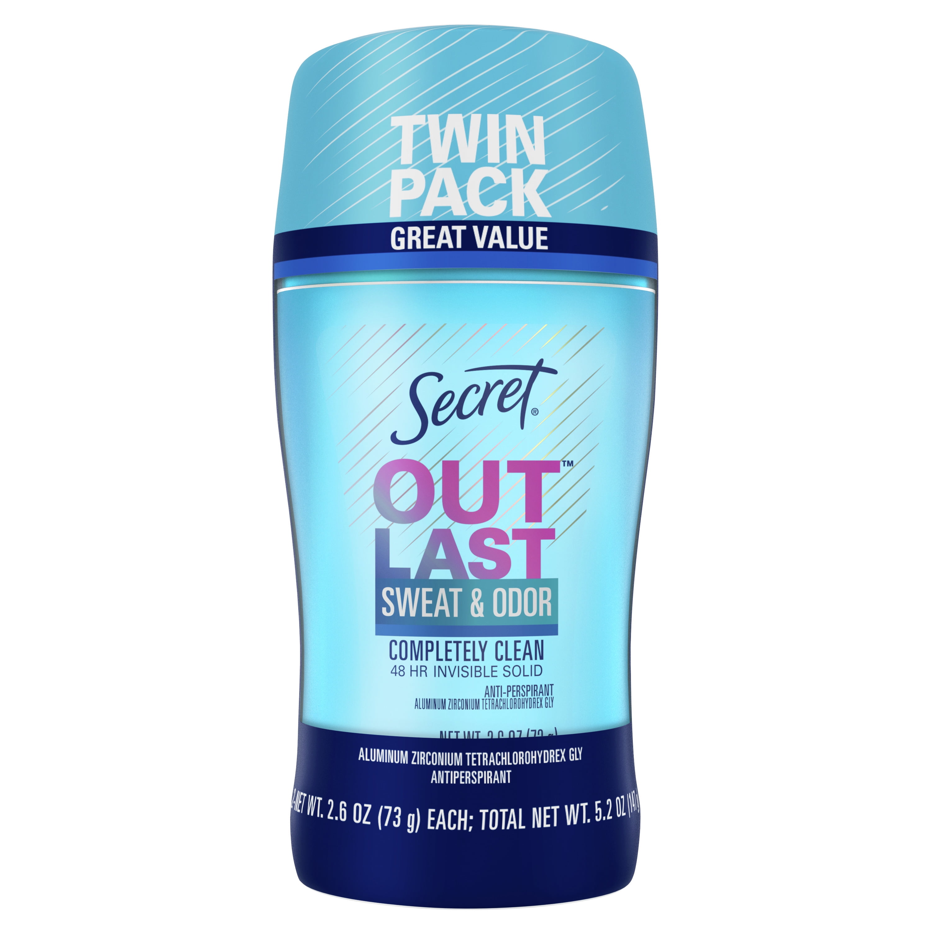 Secret Outlast Invisible Solid Antiperspirant and Deodorant Completely Clean, 2.6 oz Pack of 2