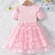 thumbnail image 3 of Vestido de Verano de Manga Corta Cuello Redondo Encaje Bordado Malla Princesa Arco Falda para Niñas, 3 of 7