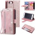 thumbnail image 1 of Wallet Case for iPhone 6 6S, Retro 9 Card Slots Zipper Pocket Handbag Case PU Leather Case - （Rose Gold）, 1 of 5