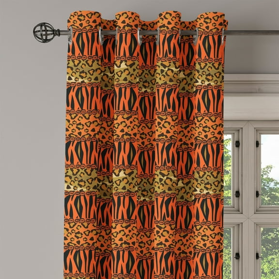 Ambesonne African Grommet Curtain Single Panel, Leopard Cheetah Skin, 50"x60", Orange Amber and Sepia