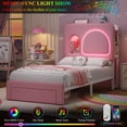 thumbnail image 3 of Hiphuta Twin Size Bed Frame with Storage Headboard and Drawer, Velvet Upholstered Platform Bed with RGB LED and Power Outlets, Pink, 3 of 8