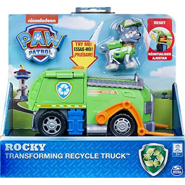 Paw Patrol, Camión de Reciclaje Transformable de Rocky con Herramientas Desplegables y Montacargas Móvil, para Edades de 3 años en Adelante