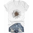 thumbnail image 2 of Women's V-Neck Cute Sunflower Print womens t shirts(V6-White,L), 2 of 2