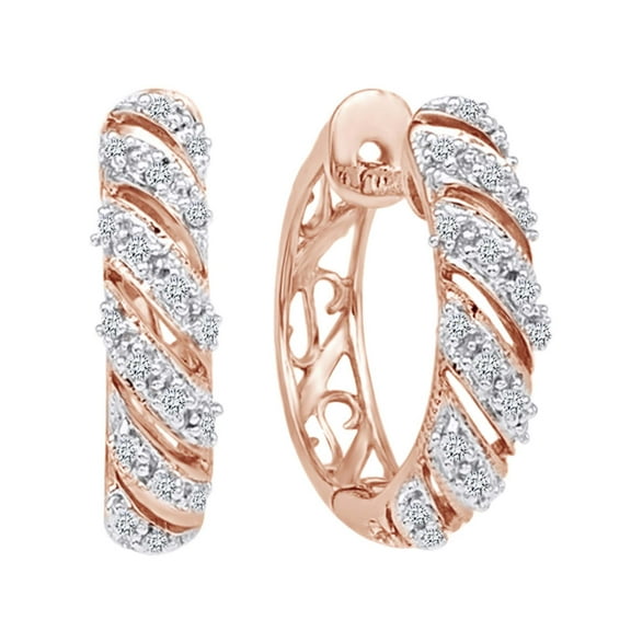 AFFY 1/6 Carat Round Shape White Natural Diamond Hoop Earrings In 10K Solid Rose Gold (I-J Color , I2-I3 Clarity ,0.17 Cttw)