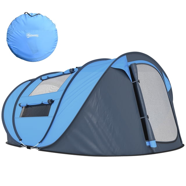 Outsunny 4 Person Camping Tent Automatic Pop Up Tent with Carry Bag Doors
