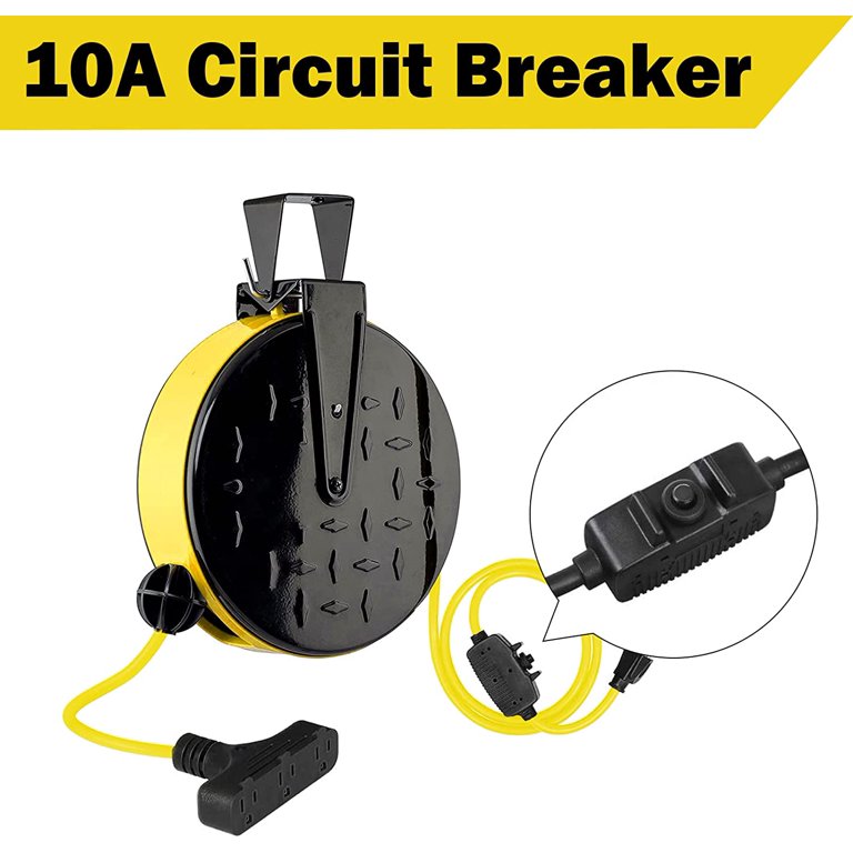 30Ft Retractable Extension Cord Reel with Breaker Switch & 3 Electrical  Power Outlets - 16/3 SJTW Durable Yellow Cable - Perfect for Hanging from  Your Garage Ceiling 