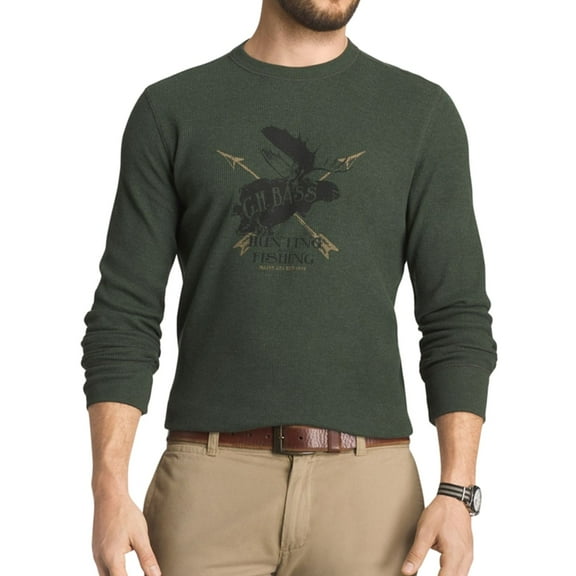 G.H. Bass & Co. Mens Outdoor Crew Thermal Sweater, Green, X-Large