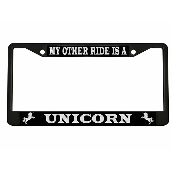 My Other Ride is A Unicorn Style Metal License Plate Frame Personalized/Car Accessories Car Tag Holder Cover (Black/Black/Silver)