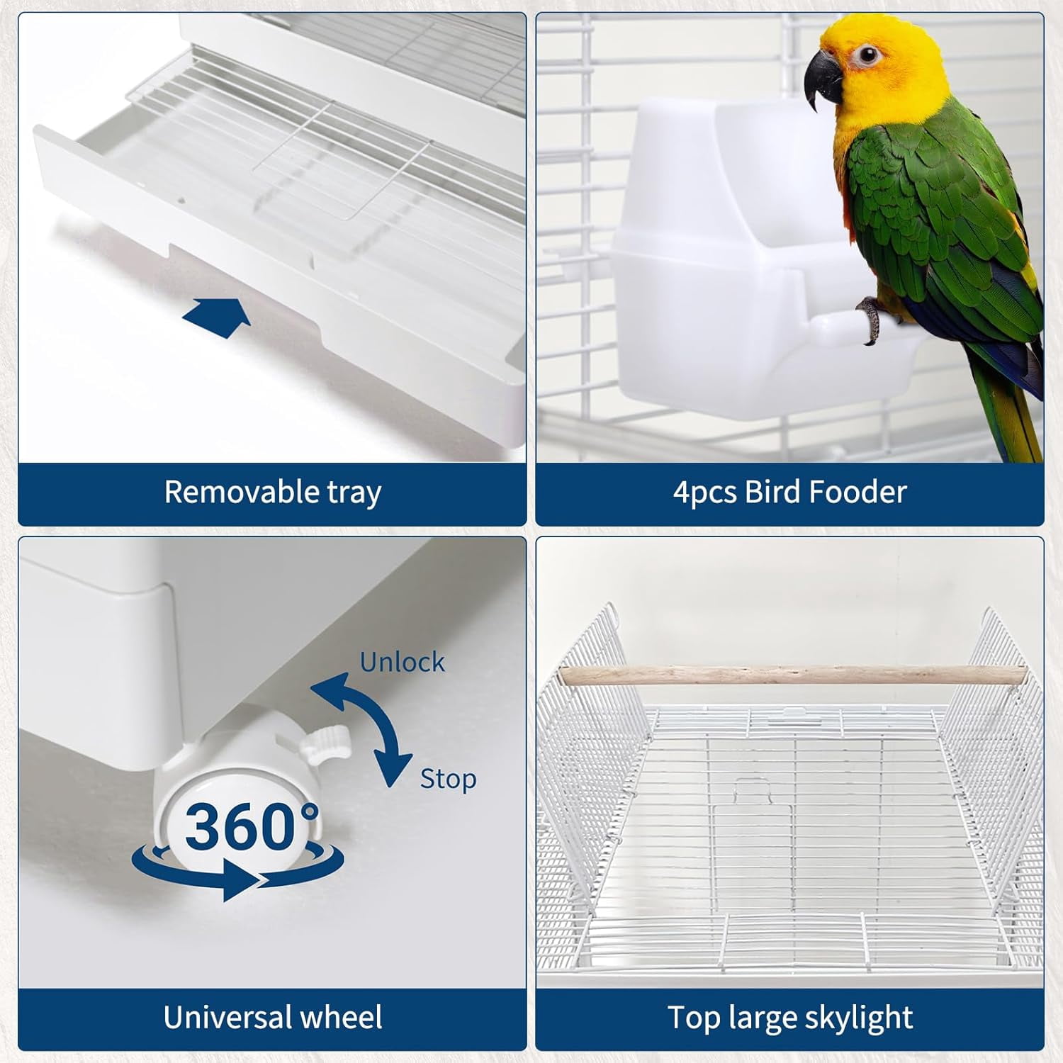 Rugerasy 40Inch Flight Bird Cage,Parakeet Cages with Rolling Stand & Wheels,Wide Birdcage,White