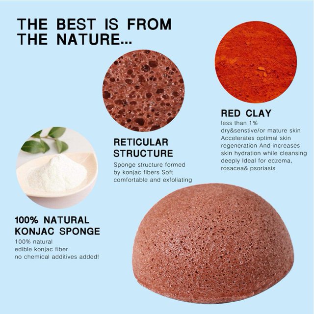 Konjac Esponja Semicírculo Forma Lavado de cara Puff Herramientas de maquillaje facial (Rojo) Likrtyny Cuidado Belleza