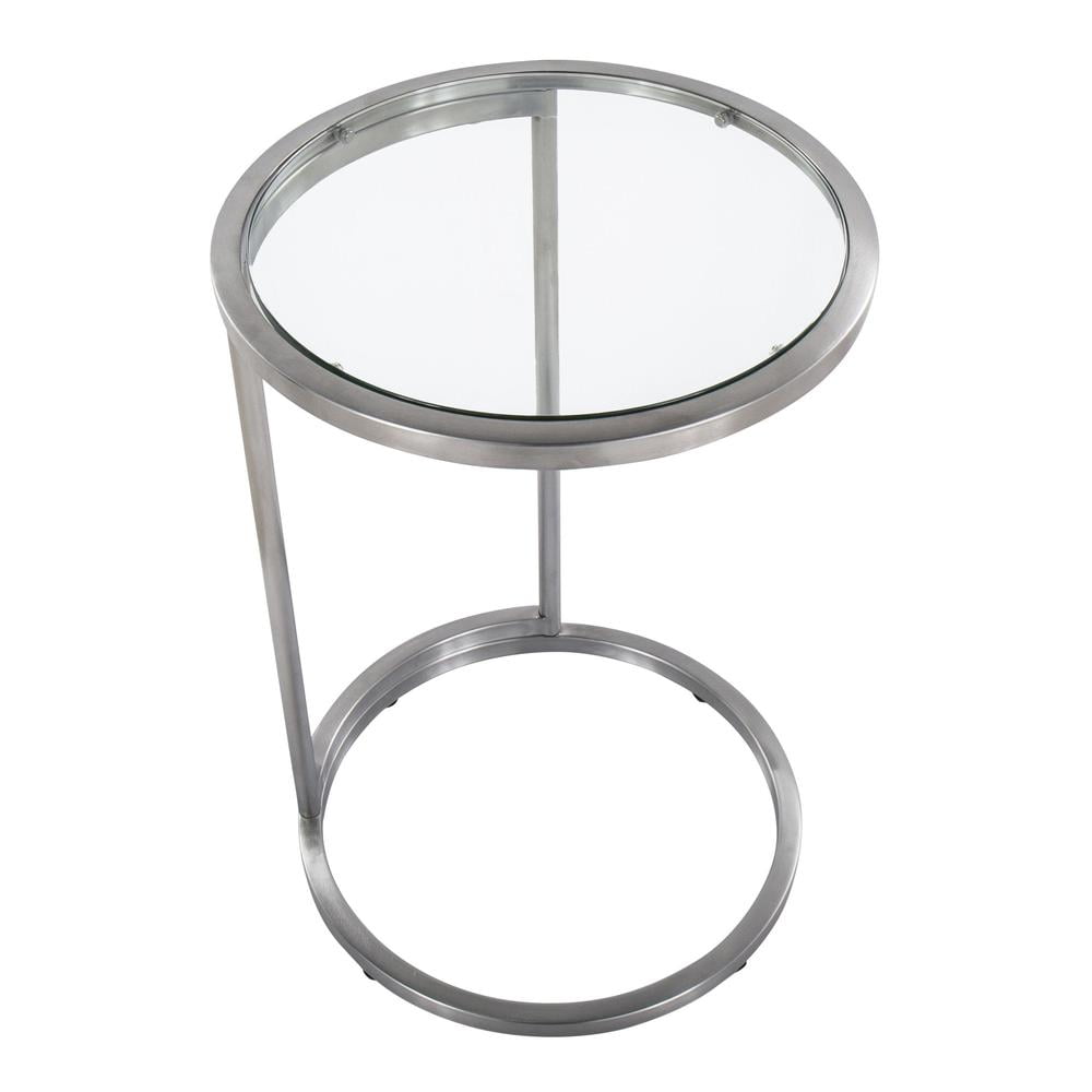 LumiSource Stainless Steel, Clear Glass Round Zenn End Table