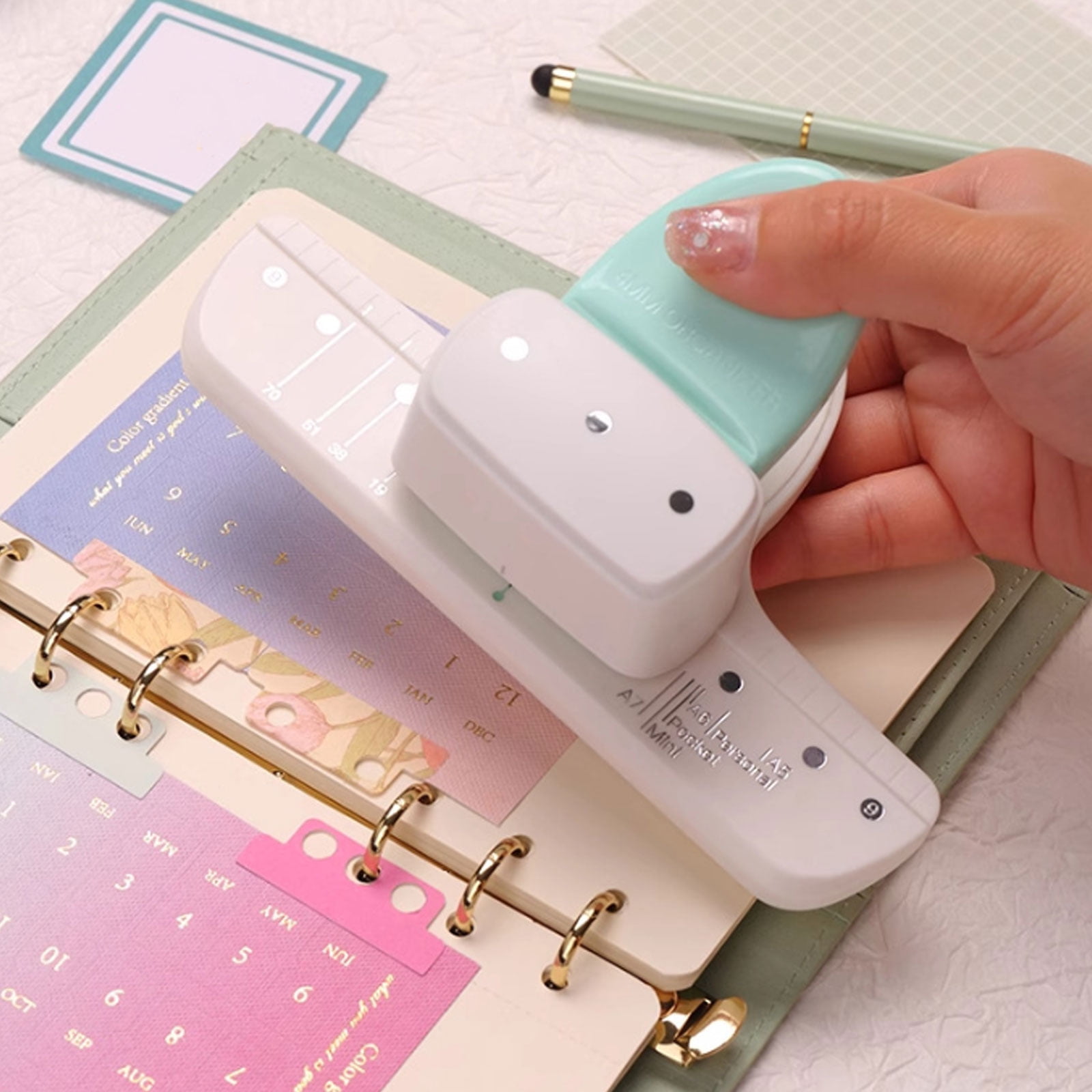 RUISINERY 3 Hole Paper Puncher 4mm Round Hole Puncher with Alignment Scale 8 Sheets Capacity for Binder Notebook Journal Planner
