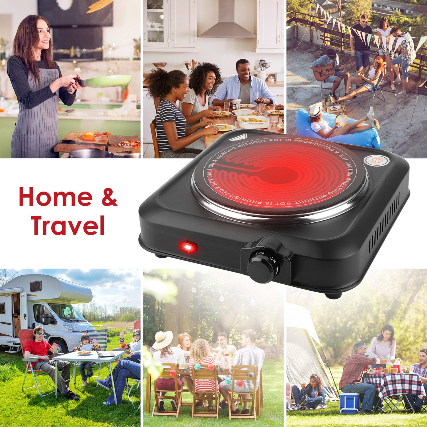 Moclever 1000W Electric Hot Plate, Electric Infrared Single Burner Portable Countertop Burner with 7.5” Glass Cooktop Stepless, Black