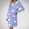 thumbnail image 2 of SMihono Fashion Womens Casual Long Sleeve Dress Fashion Dot Print Side Split Comfy Midi Dress Dressy Crewneck Spring Tunic Dress Tops Blue 6, 2 of 7