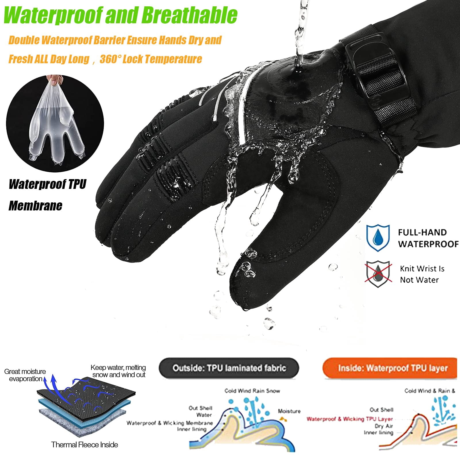 Waterproof & Windproof -30°f Winter Gloves For Men/women  3m Thinsulate Thermal Touch Screen Warm Skiing Cycling Running