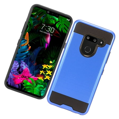 LG G8 ThinQ Phone Case Heavy Duty Metallic Brushed Texture Slim Hybrid Shock Proof Dual Layer Armor Defender Protective TPU Rubber Rugged Cover BLUE Thin Case Cell Phone Cover for LG G8 Thinq