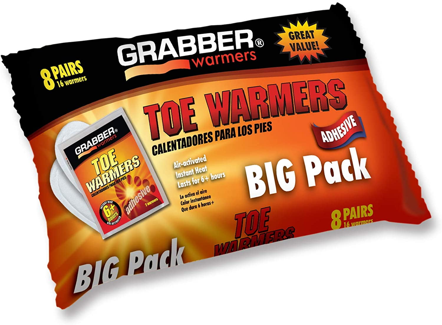 Grabber Toe Warmers Natural Odorless Air Activated Warmers 8 Hours