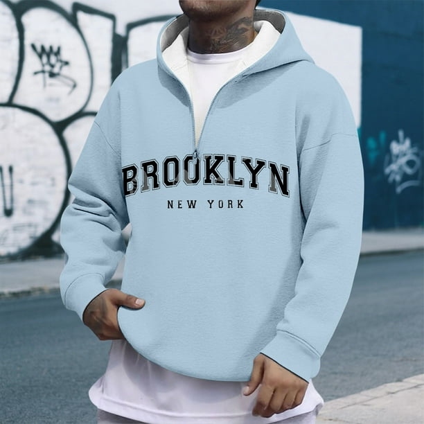 MHFRRA Sudadera con Capucha y Cremallera de Un Cuarto con Estampado de Letras, Cómoda y Casual, con Capucha y Cremallera Completa Interior Suave para Uso Diario y Actividades Al Aire Libre Azul claro