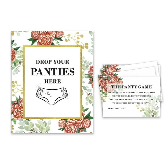 Inkdotpot White Drop Your Panties Bachelorette Party Panty Game Floral Bridal Shower Game 1 Sign 30 Size Card